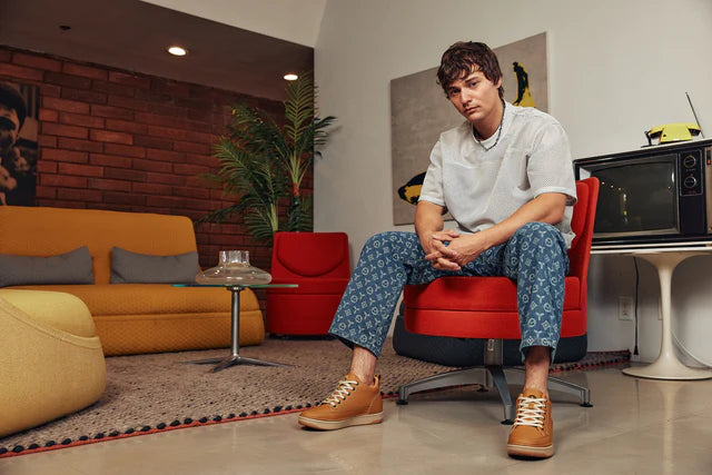 Elevated Leatherette Micro-Perforated Sneakers (Camel Brown & Gum Sole)