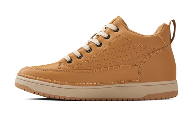 Elevated Leatherette Micro-Perforated Sneakers (Camel Brown & Gum Sole)