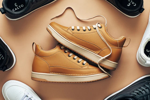 Elevated Leatherette Micro-Perforated Sneakers (Camel Brown & Gum Sole)