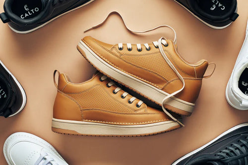 Elevated Leatherette Micro-Perforated Sneakers (Camel Brown & Gum Sole)